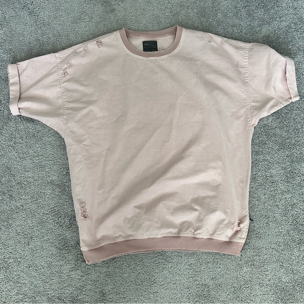 Zara Distressed Men’s Short Sleeve Pink Shirt Size Large